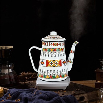 Smaltovaná kanvica na kávu s objemom 1,2 l, kanvica na mlieko, štýl barista, pre plynové a indukčné