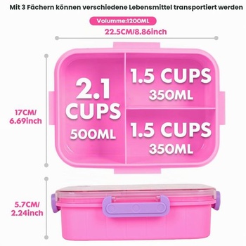 PinkSheep Bento obedové krabičky pre deti 4-8 rokov, 1200ml bez BPA, nepriepustné detské nádoby na