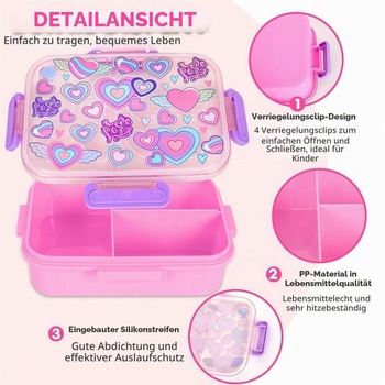PinkSheep Bento obědové krabičky pro děti 4-8 let, 1200ml bez BPA, nepropustné dětské nádoby na