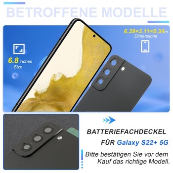 Kryt baterie pro Samsung Galaxy S22+ 5G, pouzdro baterie pro Galaxy S22 Plus 5G SM-S906B, zadní