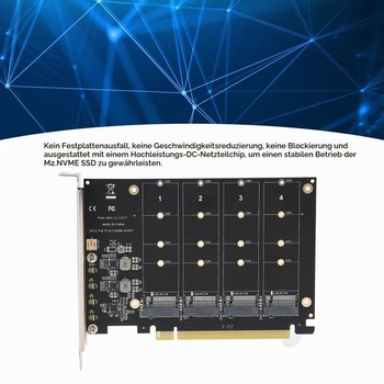 Adaptérová karta SSD na PCIe, 4portový M.2 NVMe SSD na PCIe x16 M Key, rozširujúca karta s 4