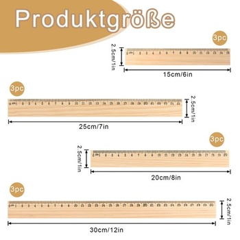 12dielna sada drevených pravítok, drevené pravítka 15 cm, 20 cm, 25 cm, 30 cm, malé rovné pravítka,