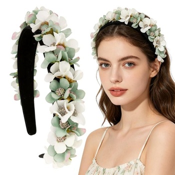 Kvetinová čelenka, dirndl čelenka, tradičný vlasový doplnok, kvetinová čelenka, biela a zelená