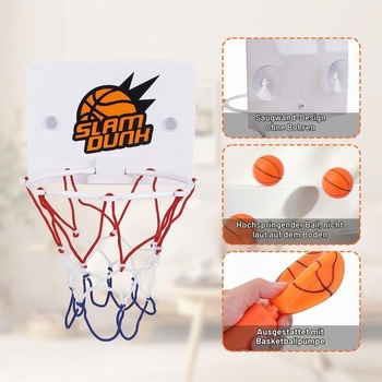 Sada 4 mini basketbalových košov na vnútorné použitie, s prísavkou a vzduchovou pumpou, bez nutnosti