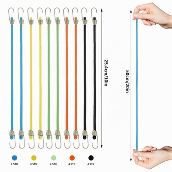 20dílná sada bungee šňůr s háčky, malé elastické šňůry, mini gumové napínací popruhy, nastavitelné