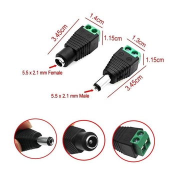 JZK 3 páry napájacích konektorov DC 5,5 mm x 2,1 mm, 12V zástrčka/zásuvka so skrutkovacími svorkami,