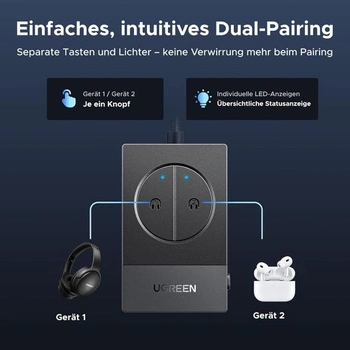 UGREEN Bluetooth adaptér Airplane 5.4 vysílač pro 2 Airpods nebo sluchátka, výdrž baterie 19 hodin,