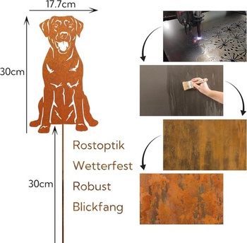 Zahradní kůl pro labradory, rezavá kovová zahradní dekorace, design psa, 30 cm, labradorský retrívr