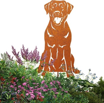 Zahradní kůl pro labradory, rezavá kovová zahradní dekorace, design psa, 30 cm, labradorský retrívr