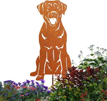 Zahradní kůl pro labradory, rezavá kovová zahradní dekorace, design psa, 30 cm, labradorský retrívr