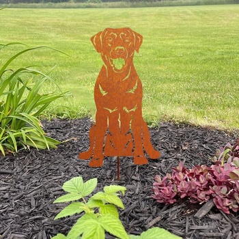 Zahradní kůl pro labradory, rezavá kovová zahradní dekorace, design psa, 30 cm, labradorský retrívr