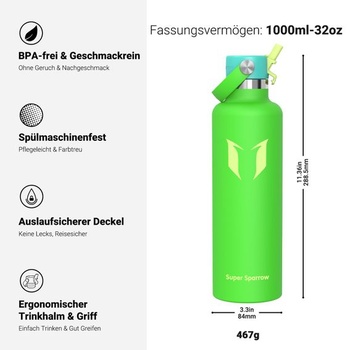 Termoska Sparrow z nerezové oceli 500ml/750ml/1l/1,2l s brčkem 1000ml C - jablkově zelená