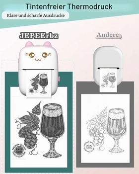 Přenosná mini tiskárna, tiskárna samolepek bez inkoustu s 8 rolemi papíru, Bluetooth, bezdrátová
