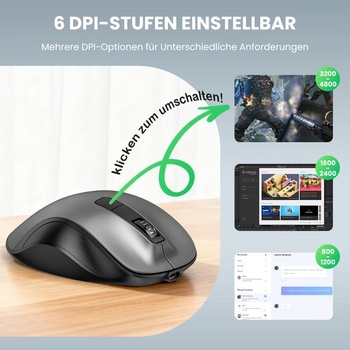 Bezdrátová myš TECKNET Bluetooth, 2.4G+2*BT ergonomická bezdrátová myš, dobíjecí šedá