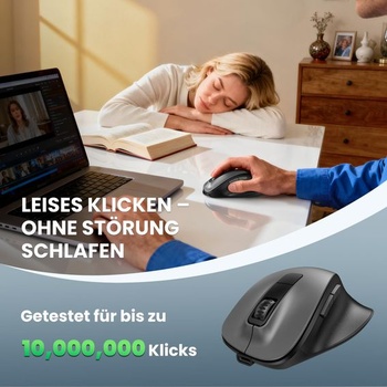 Bezdrátová myš TECKNET Bluetooth, 2.4G+2*BT ergonomická bezdrátová myš, dobíjecí šedá