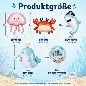 Sada 5 fóliových balónikov Catelves s motívom oceánu, balóniky s morskými zvieratami, žralokom, delfínom,