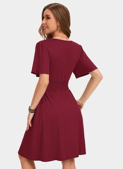 Dámske elegantné šaty WNEEDU vínovo červené S