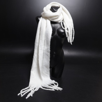 Biely šál so strapcami, 180 cm