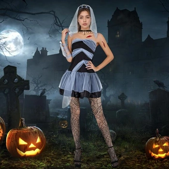 Halloweensky kostým, kostým zombie nevesty, šaty nevesty na cintorín, diabolské šaty, kostým ducha