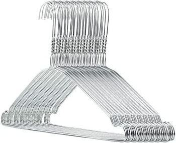 Hangerworld 50 drátěných ramínek na oblečení s prohlubněmi 41 cm, stříbrná kovová ramínka na