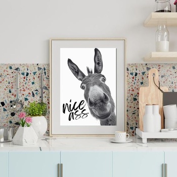 Plakát Casapixo Donkey Nice Ass A3 | 29,7 cm x 42 cm | Nástěnné umění bez rámu | Obrazy do