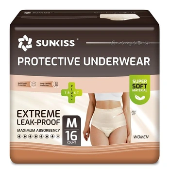 SUNKISS inkontinenčné nohavičky pre ženy, béžové, veľkosť M, 16 kusov (1 balenie, M, 16 kusov)
