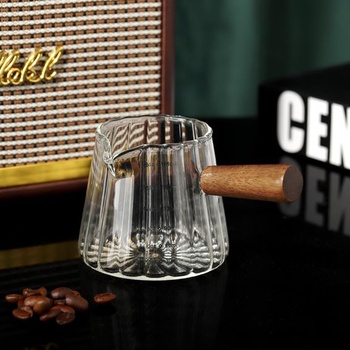 Odměrka na espresso Joeyan 180ml, sklo s dřevěnou rukojetí, průhledná, čirá odměrka 180ml s