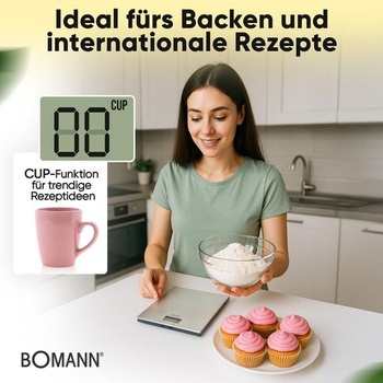 Digitální kuchyňská váha Bomann® | Váha po 1 g až do 5 kg | s vyznačením šálků | ideální pro