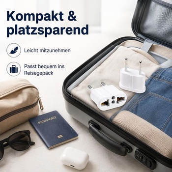 Adaptéry ERBO US-EU, cestovné adaptéry ERBO, biela, 250 V 6 A, zástrčkový adaptér pre Nemecko a