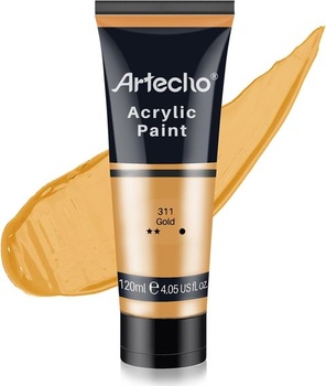 Artecho Akrylová farba zlatá 120 ml, vodeodolná a svetlostála, rýchloschnúca, akrylová farba na