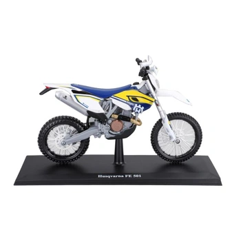 Model motocyklu Husqvarna FE 501 v měřítku 1:12, žlutý