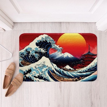 Loussiesd Detská japonská kúpeľňová predložka s vlnami 40x60cm pre chlapcov a dievčatá, červená