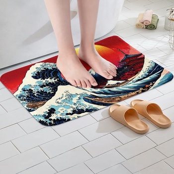 Loussiesd Detská japonská kúpeľňová predložka s vlnami 40x60cm pre chlapcov a dievčatá, červená