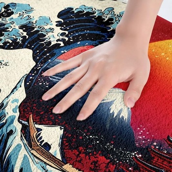 Loussiesd Detská japonská kúpeľňová predložka s vlnami 40x60cm pre chlapcov a dievčatá, červená