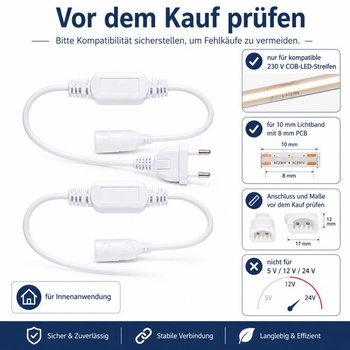 VIEVRE 2 kusy COB LED páskové zástrčky 230V, 45 cm, pre 8mm DPS