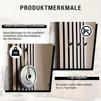 6 háčků na kabáty pro akustické panely, šatní háčky pro akustické panely bez vrtání, se