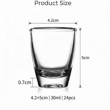 24 panákov, 30ml/3cl, vyrobené z číreho skla, balenie po 24 kusoch