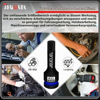 11mm šesťhranný rázový nástrčný kľúč, rázový uťahovák H11 1/2 palca, imbusový nástrčný kľúč,