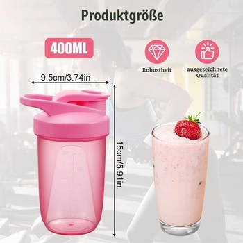 Proteínový šejker, 400ml fľaša na proteínový šejker, ružová rukoväť F – 400 ml, ružová
