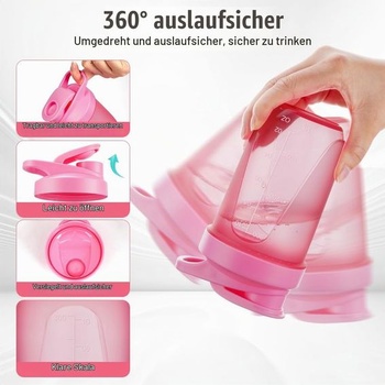 Proteínový šejker, 400ml fľaša na proteínový šejker, ružová rukoväť F – 400 ml, ružová