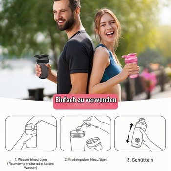 Proteínový šejker, 400ml fľaša na proteínový šejker, ružová rukoväť F – 400 ml, ružová