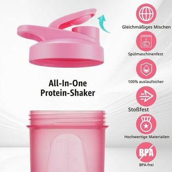 Proteínový šejker, 400ml fľaša na proteínový šejker, ružová rukoväť F – 400 ml, ružová
