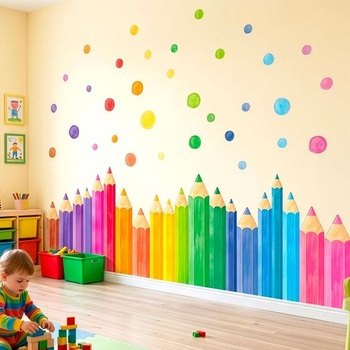 DECOWALL SG4-2522 XXL Farebné ceruzky Samolepka na stenu Dúhová samolepka na stenu Bodky Farebné ceruzky XL