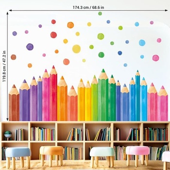DECOWALL SG4-2522 XXL Farebné ceruzky Samolepka na stenu Dúhová samolepka na stenu Bodky Farebné ceruzky XL