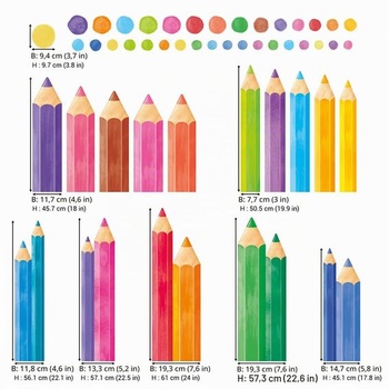 DECOWALL SG4-2522 XXL Farebné ceruzky Samolepka na stenu Dúhová samolepka na stenu Bodky Farebné ceruzky XL