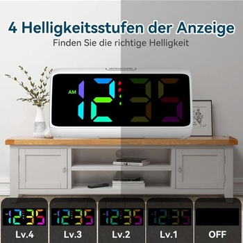 Hlasný budík pre tých, čo tvrdo spia, hlasný budík s vibráciami, duálny budík, RGB displej, 5 úrovní