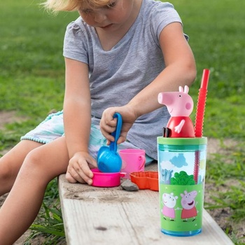 Detský hrnček na pitie s viečkom a slamkou Prasiatko Peppa 360 ml - 3D figúrka, bez BPA, vhodný na