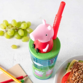 Detský hrnček na pitie s viečkom a slamkou Prasiatko Peppa 360 ml - 3D figúrka, bez BPA, vhodný na