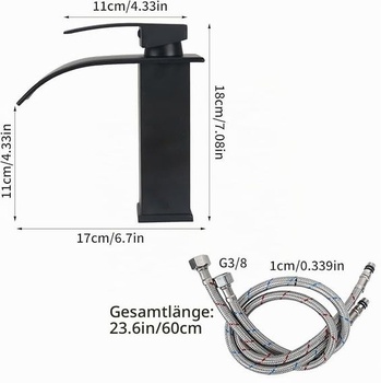 Čierna nerezová kúpeľňová vodopádová batéria s výtokom, výška 110 mm