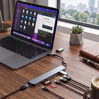 USB C Hub 8 v 2 s USB A, 4 USB porty, čítačkou SD/TF kariet a audio